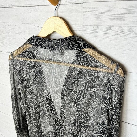 Charter Club Blouse Womens Size 8P Black Sheer Paisley Floral 100% Silk Goth - Picture 12 of 16